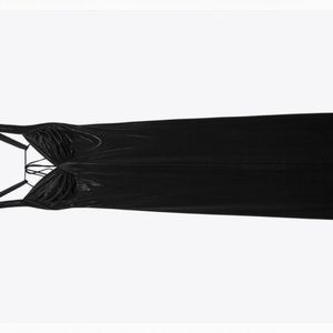 black long ruched dress, low cut back